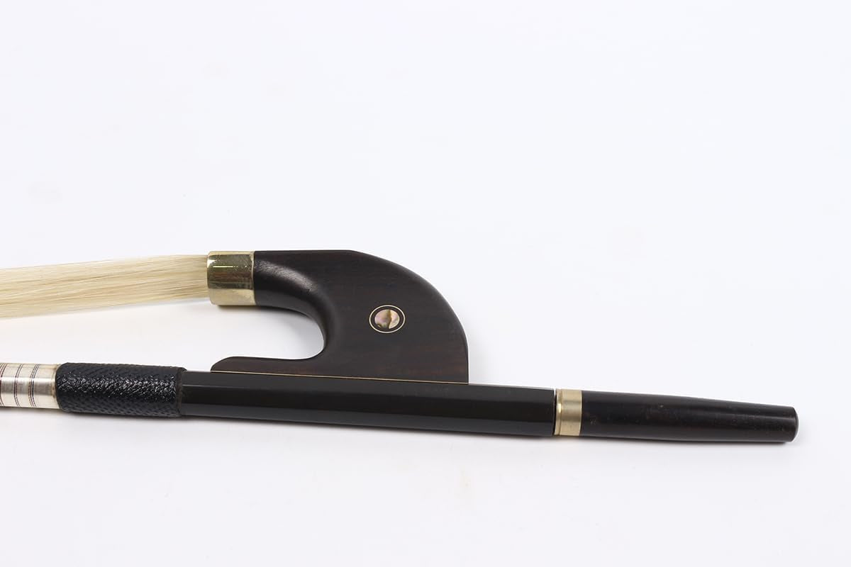 Carbon Fiber Upright Bass Bow Natural Bow Hair, 4/4 Full Size Bow for String Bass, Ebony Frog with Flower Inlay (German-Style)