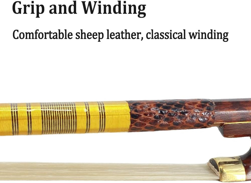 Violin Bow 4/4 Full Size Snakewood with Pearl Eye Natural Bow Hair Pernambuco Level, Stiff & Well Balanced,Violin Bow Full Size for Violinists & Fiddlers of All Skill Levels