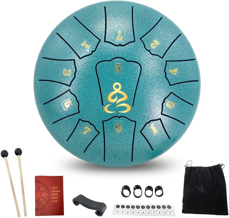 Steel Tongue Drum, 6 Inches 11 Notes Rain Drum for Garden with Music Book, Drum Mallets Meditation Rain Chime,Musical Instrument for Adults