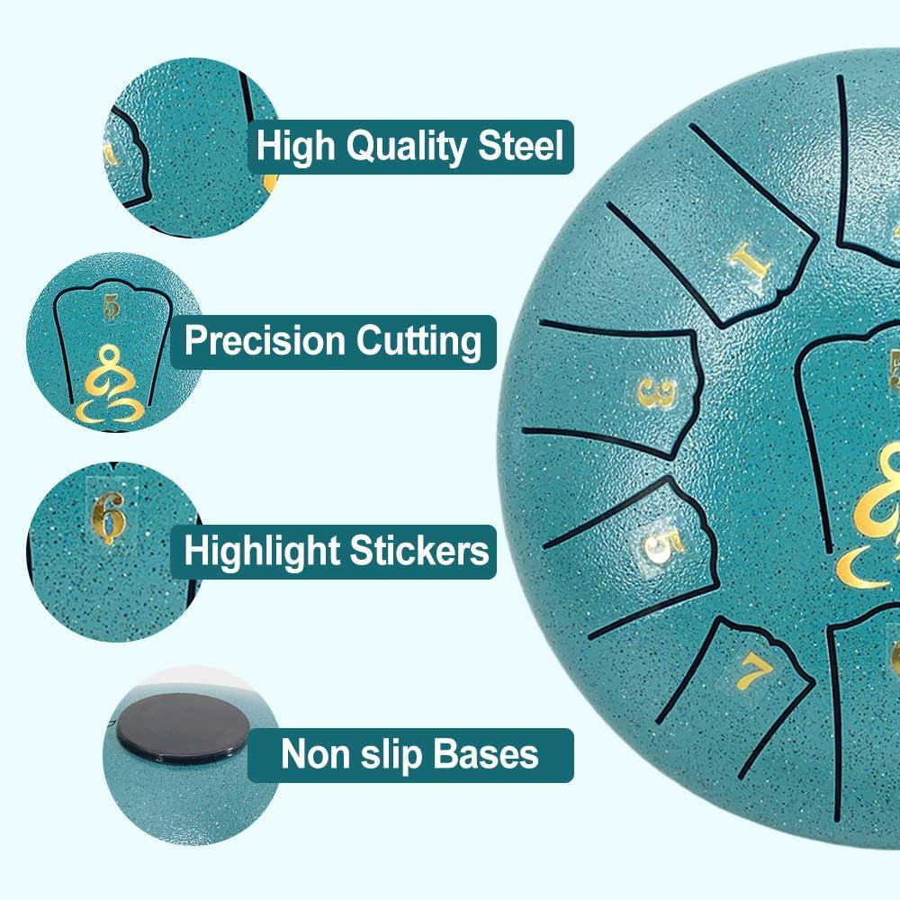 Steel Tongue Drum, 6 Inches 11 Notes Rain Drum for Garden with Music Book, Drum Mallets Meditation Rain Chime,Musical Instrument for Adults