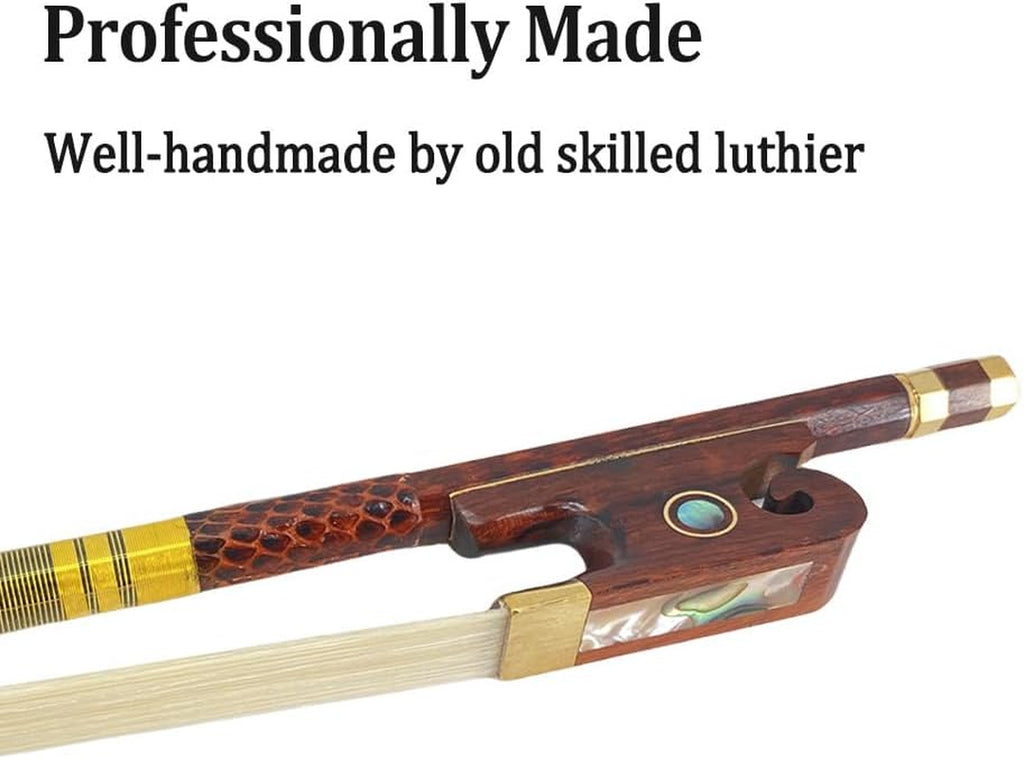 Violin Bow 4/4 Full Size Snakewood with Pearl Eye Natural Bow Hair Pernambuco Level, Stiff & Well Balanced,Violin Bow Full Size for Violinists & Fiddlers of All Skill Levels
