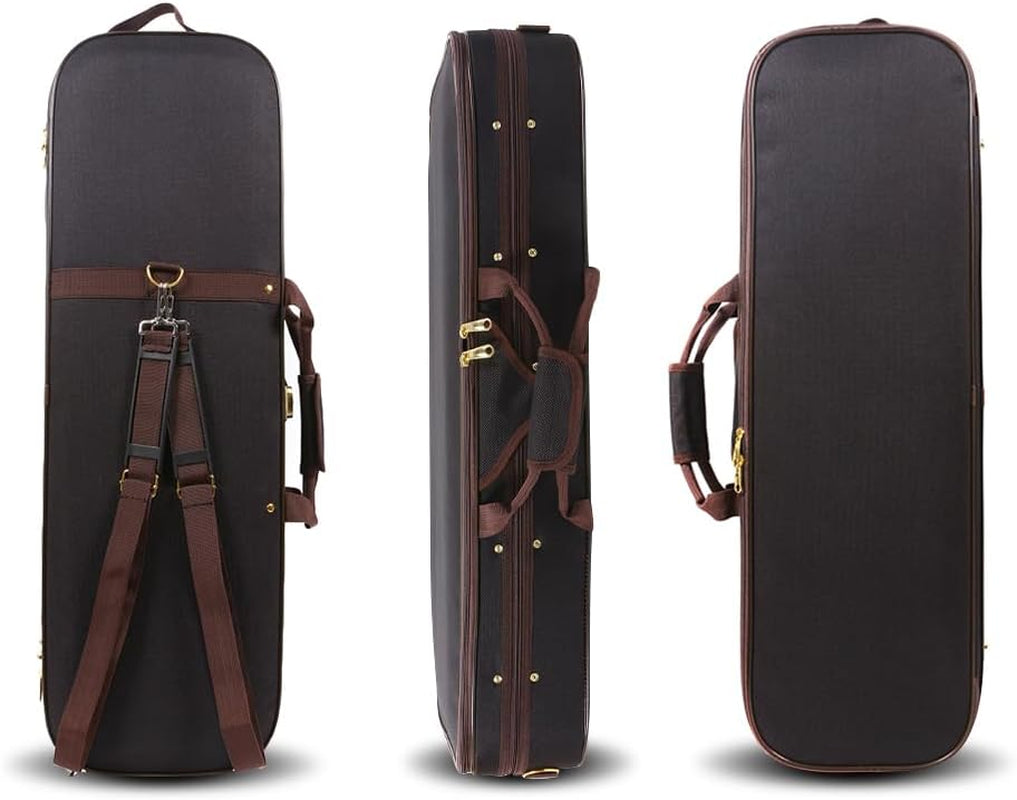Wooden Violin Case 4/4 Full Size, Oblong Hard Case for 4/4 Violin with Adjustable Straps&2 Bow Holder& Built-In Hygrometer Canvas Violin Bag