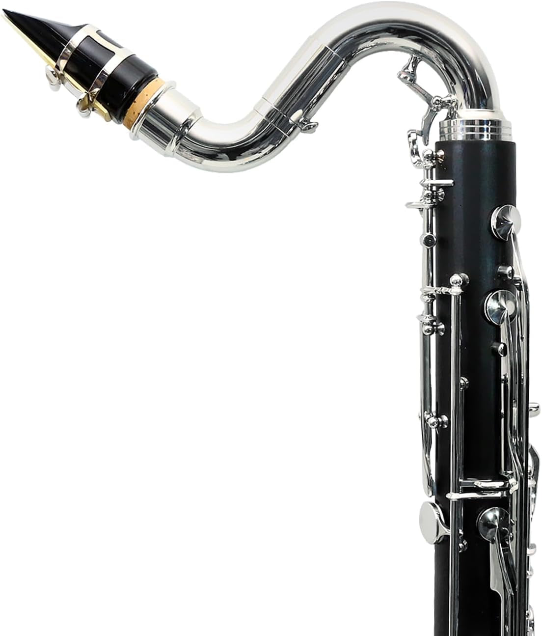 Professional Bass Clarinet Low C Silver Nickel Plated Keys with Case Rich Sound Musical Instrument Student Clarinet (Low C)