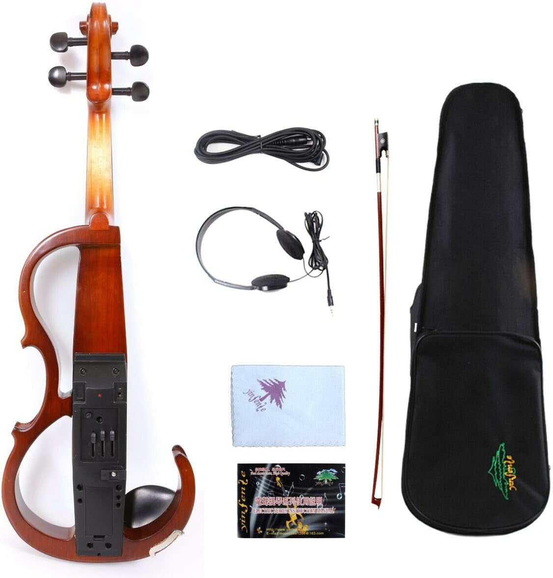 4/4 Electric Violin Silent Solid Wood Powerful Sound Support Headphone AMP Free Violin Case Bow Full Size Red