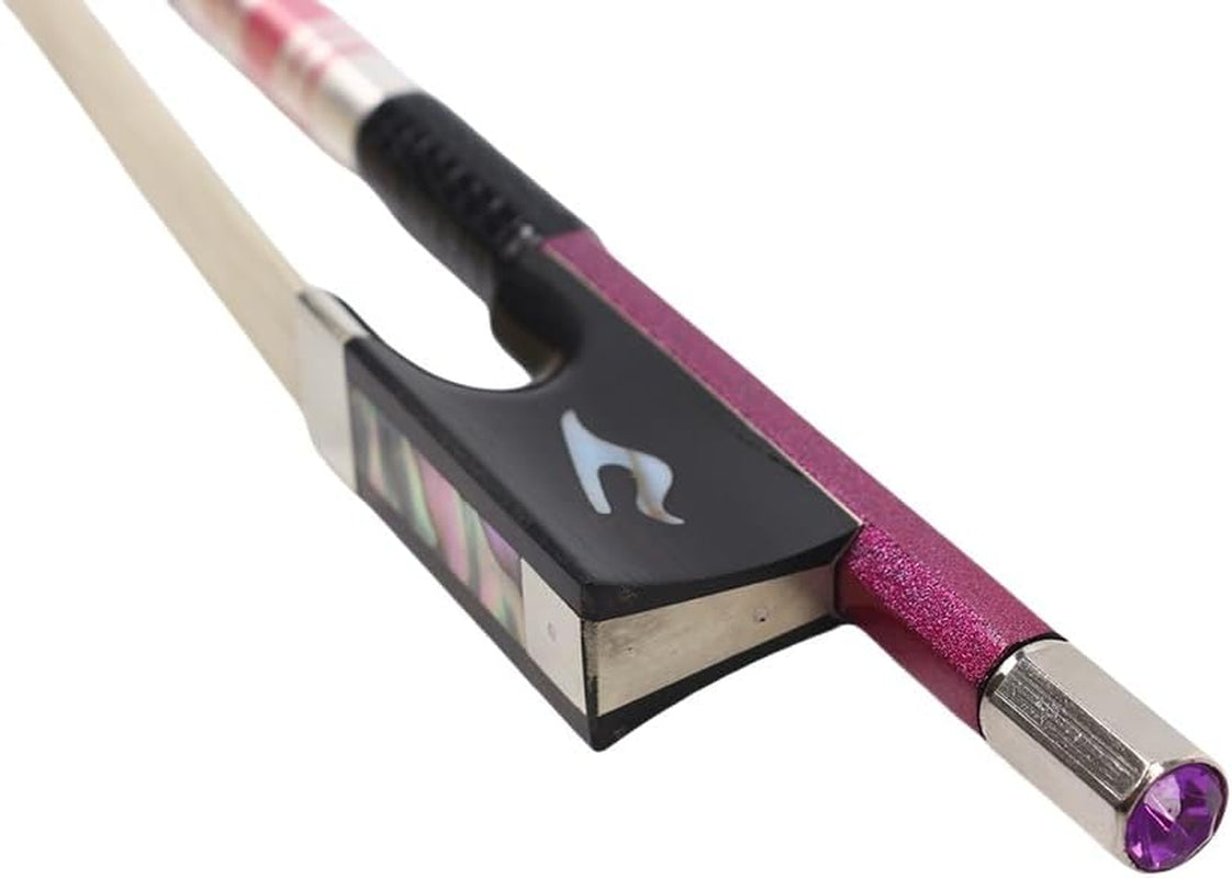 4/4 Full Size Carbon Fiber Violin Bow Natural White Mongolian Horse Hair, Ebony Frog with Nice Inlay,Bow Head with Diamond 74Cm 60G Good Flexibility/Well Balance (Pink)
