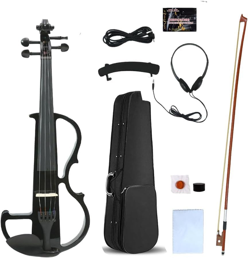 Electric Violin 4/4 Full Size Silent 4 String Student Beginner Violin Ebony Fittings with Case Bow Shoulder Rest Rosin Cable Headphone