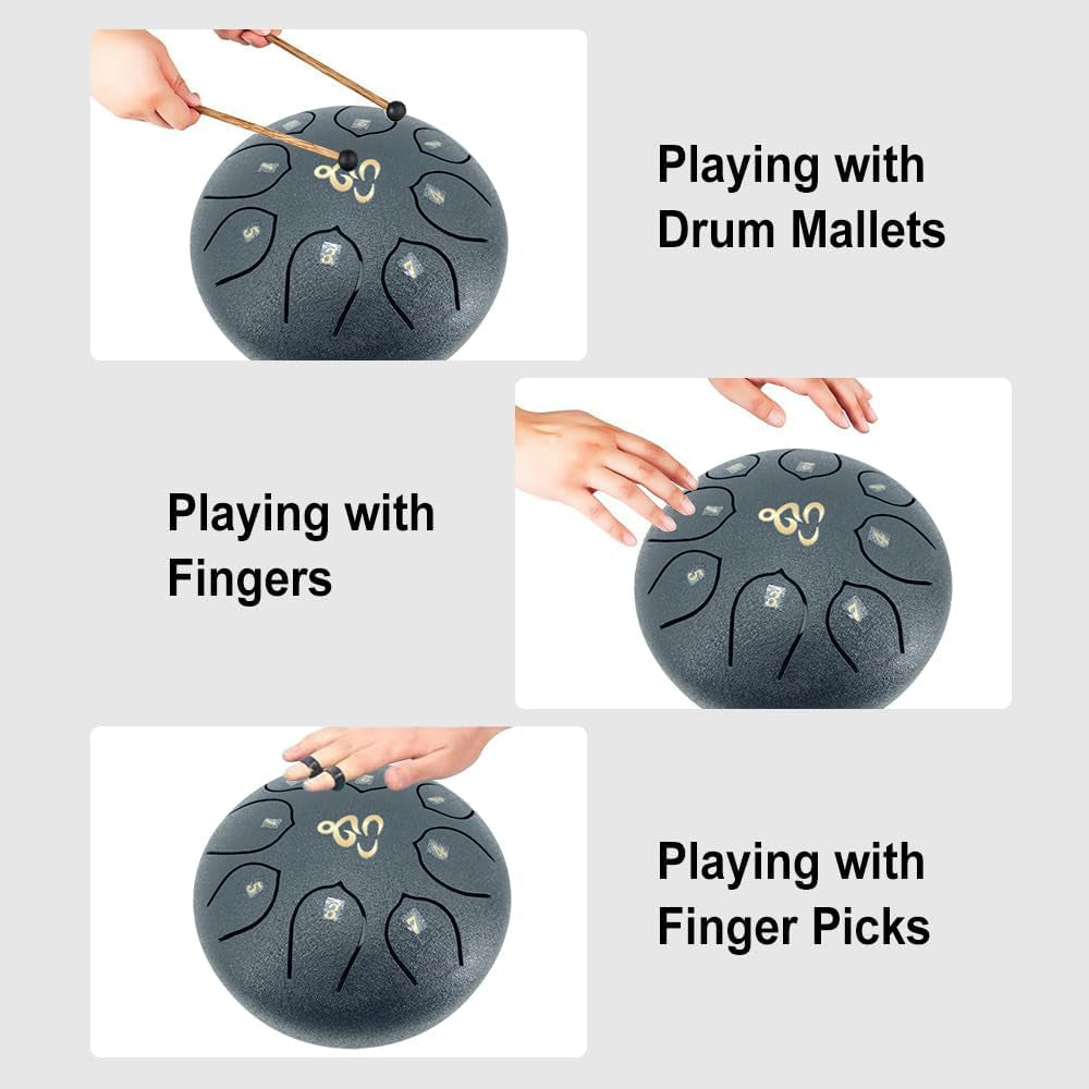 Steel Tongue Drum 6 Inches 8 Notes, Rain Drum for outside with Music Book, Drum Mallets Meditation Rain Chime, Musical Instruments for Family, Friends