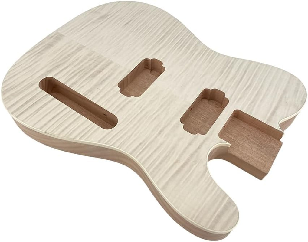 Electric Guitar Body Replacement Mahogany Maple Wood Guitar Body for Tele Guitar Unfinished 25.5 Inch Scale Flame Maple Veneer HH Pickups