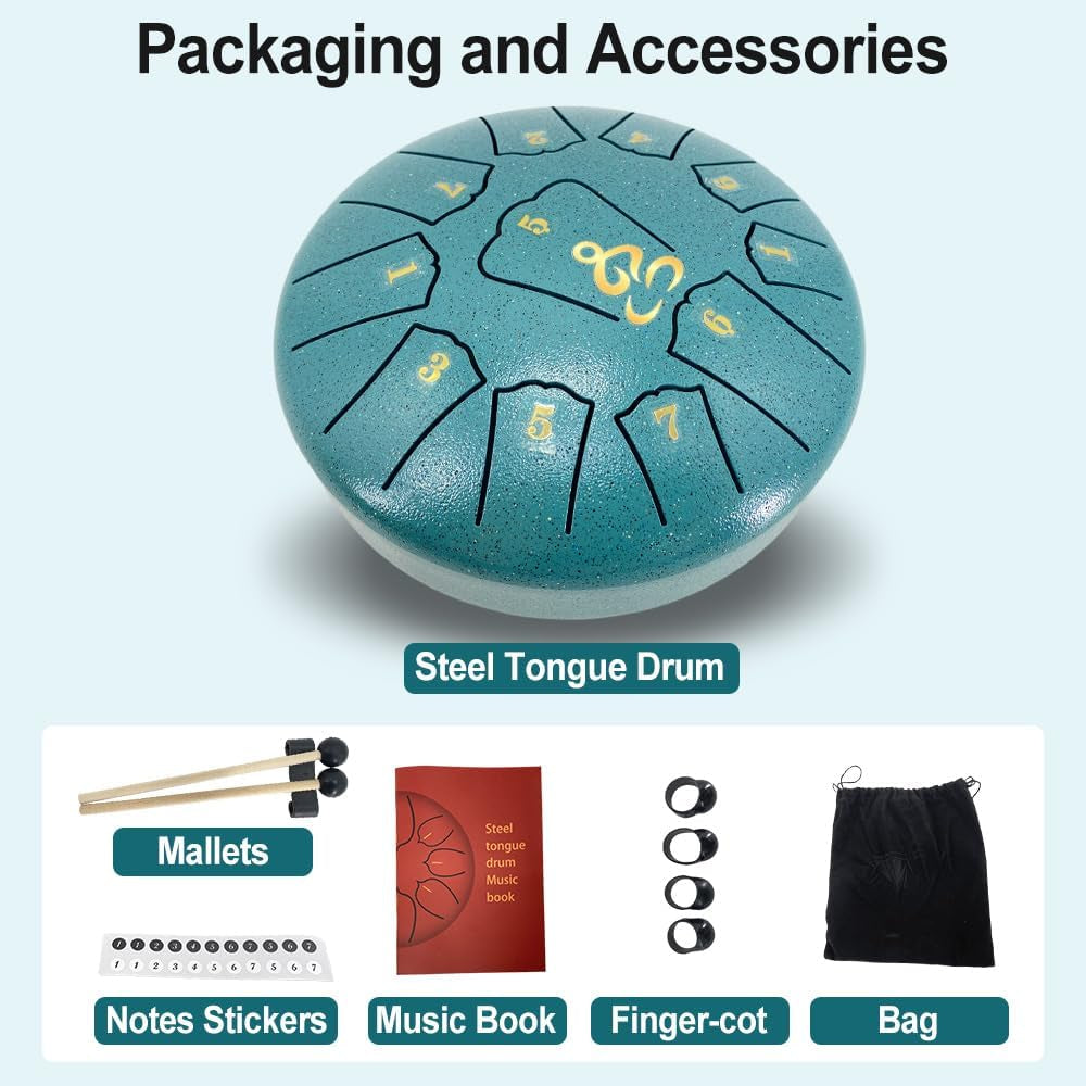 Steel Tongue Drum, 6 Inches 11 Notes Rain Drum for Garden with Music Book, Drum Mallets Meditation Rain Chime,Musical Instrument for Adults