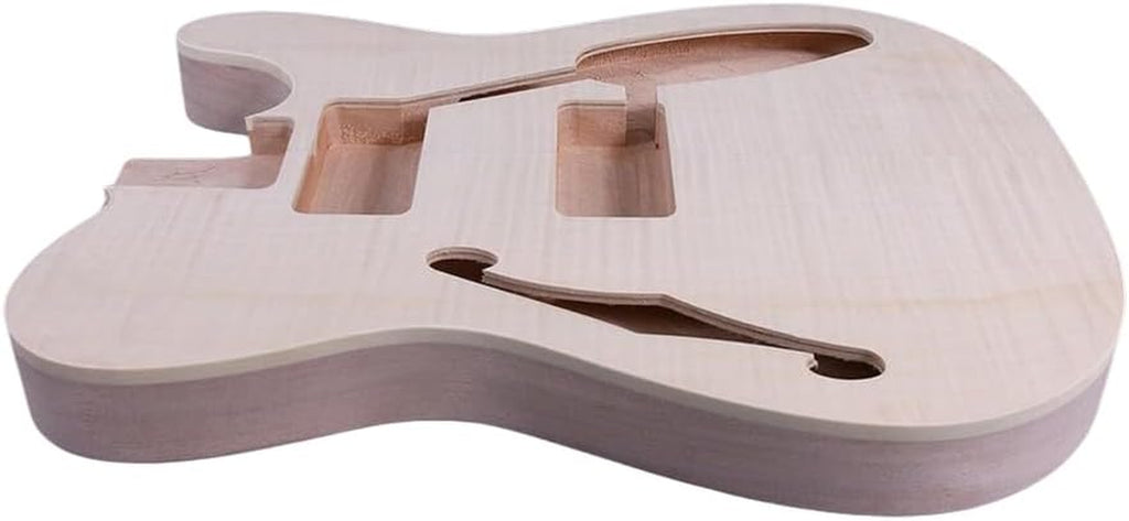 Tl-Style Semi-Hollow Guitar Body Replacement–Mahogany Wood with Maple Veneer, Big Hole Style, Unfinished(No Pre-Drilled Holes)