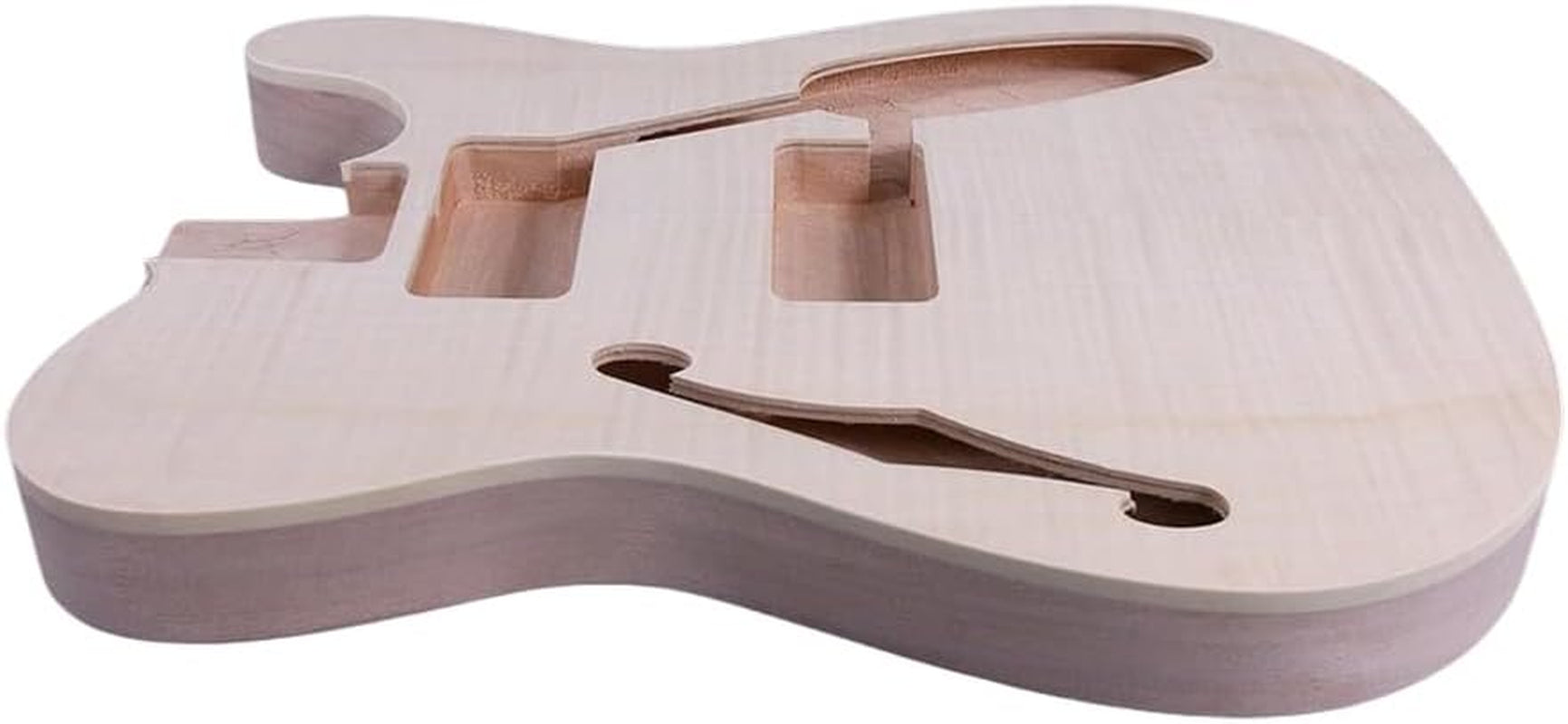 Tl-Style Semi-Hollow Guitar Body Replacement–Mahogany Wood with Maple Veneer, Big Hole Style, Unfinished(No Pre-Drilled Holes)