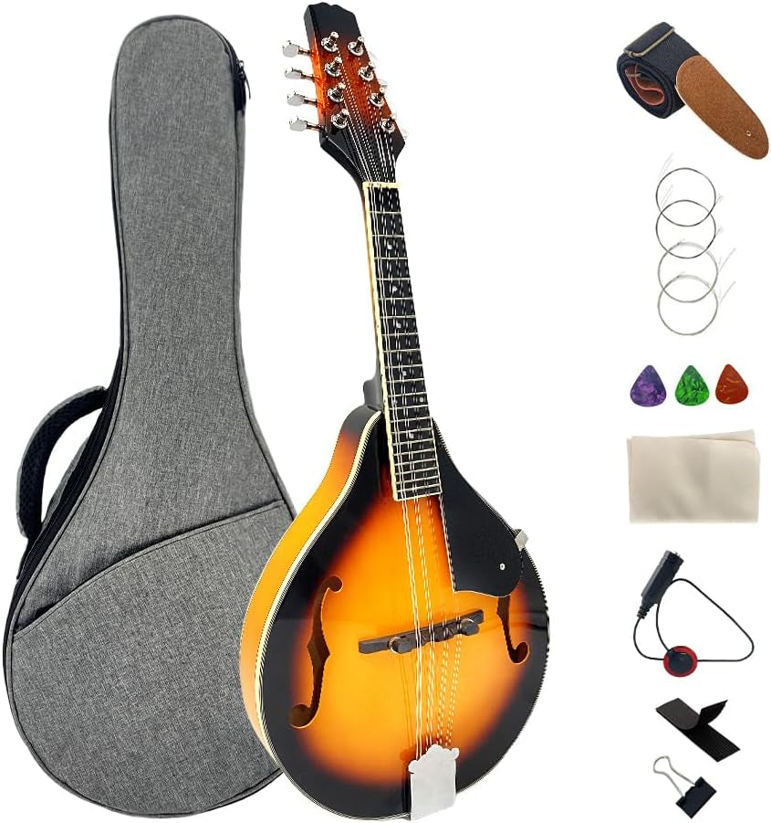 Mandolin Instrument a Style, 8 String, Lightweight Basswood Body - Acoustic Mandolin Kit with Gig Bag, Strap, Picks & Extra Strings for Beginners & Professionals