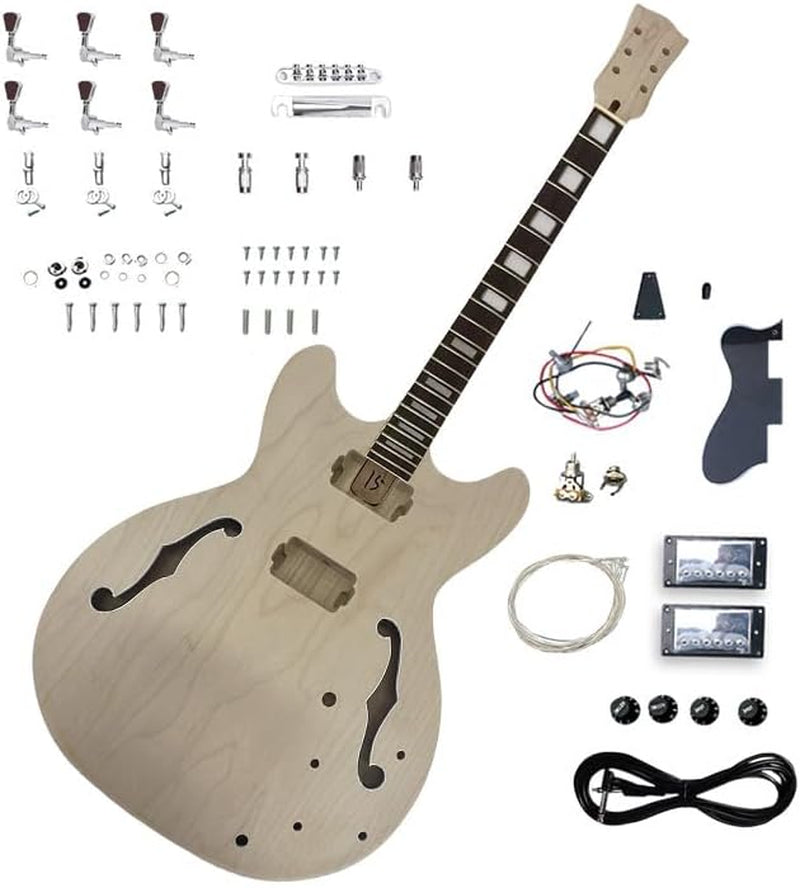 DIY Guitar Kit with Mahogany Body Mahogany Neck with Rosewood Fretboard 6 String DIY Electric Guitar Kit with All Components to Build Your Own Guitar