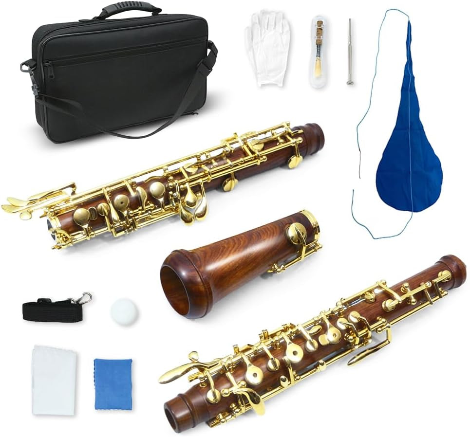 Professional Oboe Gold Plated Rosewood C Key Left F Resonance Semi-Automatic Woodwind Instrument with Oboe Accessories