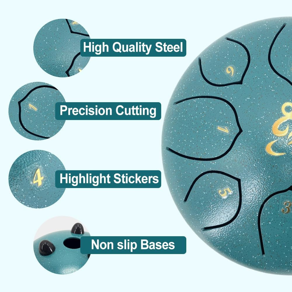 Steel Tongue Drum 6 Inches 8 Notes, Rain Drum for outside with Music Book, Drum Mallets Meditation Rain Chime, Musical Instruments for Family, Friends