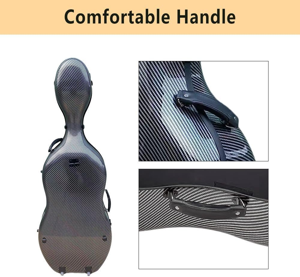 Cello Case 4/4 Carbon Fiber Box Full Size Shell Strong Light 3.7 Kg Cello Accessories (Black-L)
