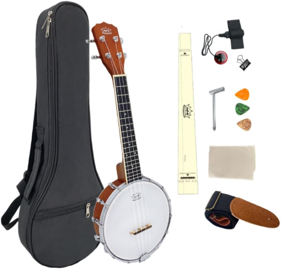 4-String Banjo Ukulele, Banjolele 23 Inch Concert Size with Premium REMO Head, Mini Banjo Uke Beginner Kit with Gig Bag, Banjos Strap, Strings, Pickup, Picks, Ruler, Wrench