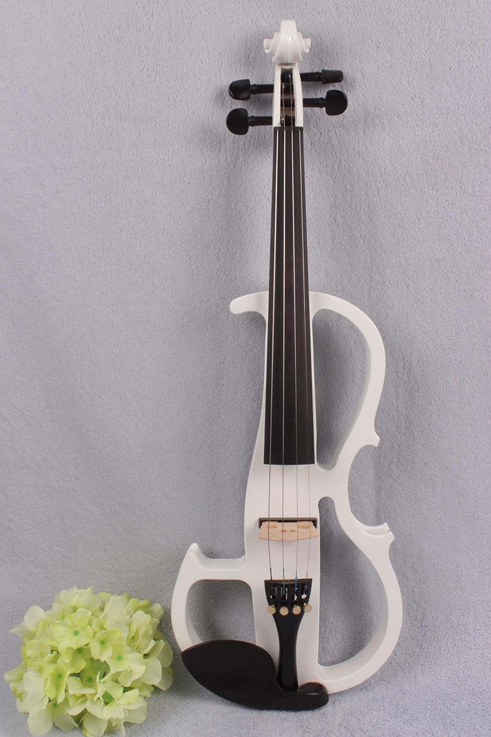 Electric Violin 4/4 Full Size Silent Violin Solid Wood with Violin Case Bow (White)