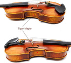 4/4 Full Size Flame Maple 4 String Acoustic Violin Spruce Top Ebony Fittings Solid Wood,Case,Bow,Rosin,Battery-Operated Mini Clip-On Tunerkit,Briage,Shoulder Rest for Beginner. (Fine Grain)