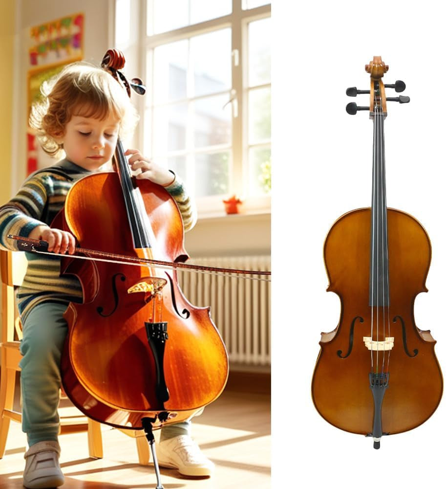 1/2 Size Cello,Beginner Cello 1/2,Spruce Top Maple Back and Ebony Fittings Acoustic Cello Kit with Soft Case and Bow,String Musical Instruments for School Orchestras, Adults