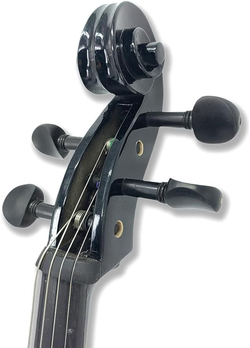 Electric Cello 4/4 Full Size - Solid Wood Construction with Ebony Fittings, Includes Hard Case, Brizal Bow, Aux Cable & Cleaning Cloth for 4/4 Cello (Black-1)