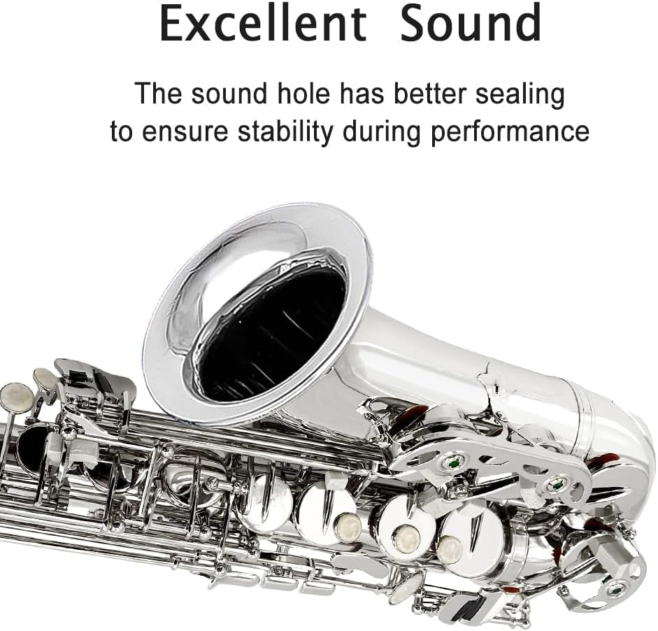 Saxophone Alto Beginner Kit for Adults & Students - Eb Nickel-Plated Sax with Case, Reeds, Mouthpiece & Straps - Professional Setup, Easy to Play (Nickel)