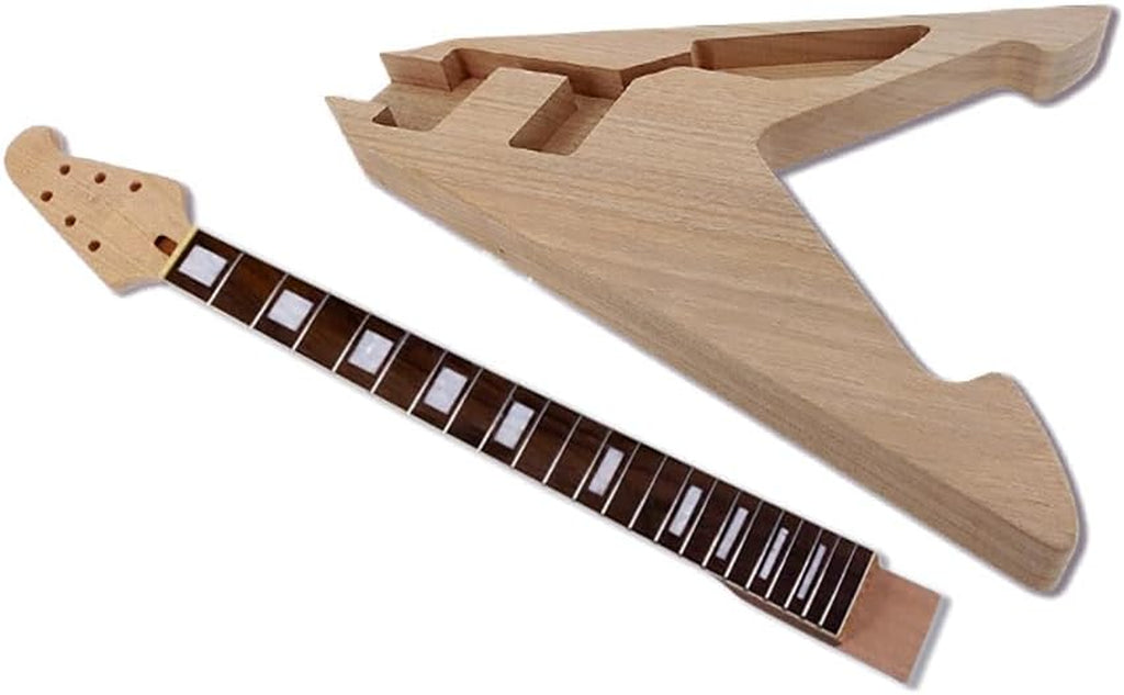 1Set Guitar Kit Guitar Neck 22Fret 24.75Inch Block Inlay Set in Heel DIY Guitar Body Replacement