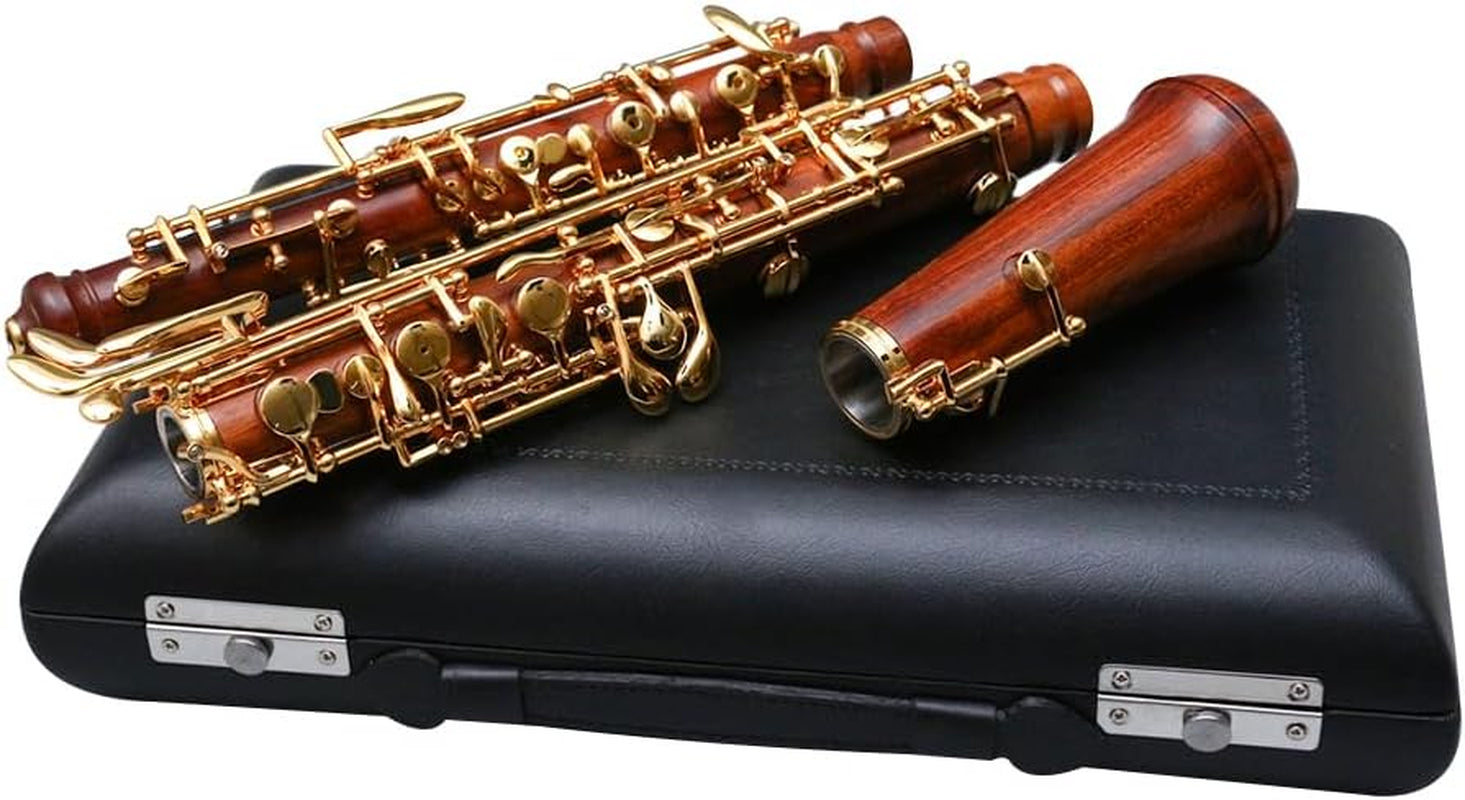 Professional Oboe Gold Plated Rosewood C Key Left F Resonance Semi-Automatic Woodwind Instrument with Oboe Accessories